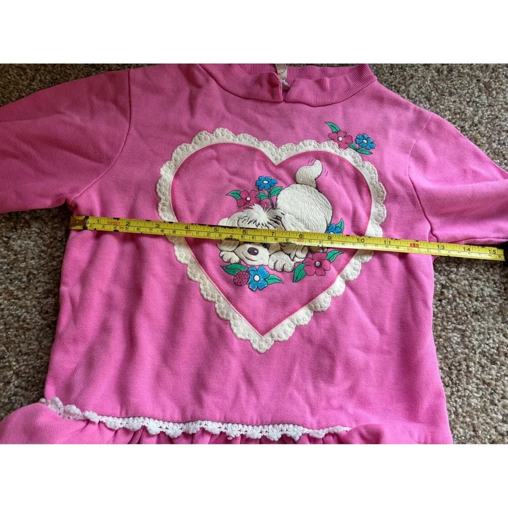 Vintage Star Ride Sportswear Pink Puppy Heart Lace Ruffle Sweatshirt Made in USA